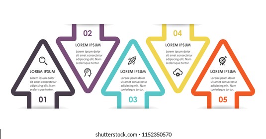 Vector Infographic arrows design with icons and 5 options or steps. Infographics for business concept. Can be used for presentations banner, workflow layout, process diagram, flow chart, info graph