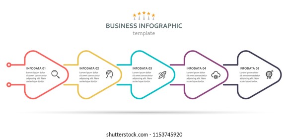 Vector Infographic arrows design with icons and 5 options or steps. Infographics for business concept. Can be used for presentations banner, workflow layout, process diagram, flow chart, info graph