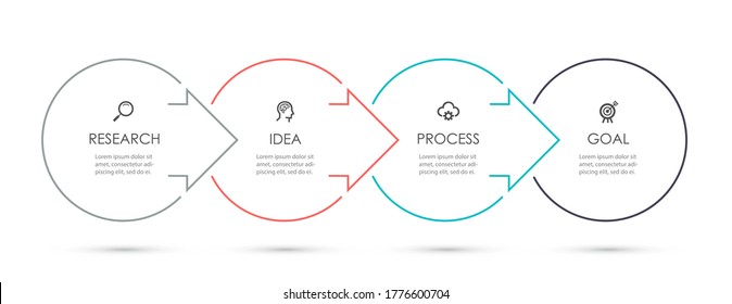 Diseño de flechas vectoriales Infográficas con iconos y 4 opciones o pasos. Infografía para el concepto de negocio. Se puede utilizar para presentaciones banner, diseño de flujo de trabajo, diagrama de procesos, diagrama de flujo, gráfico de información