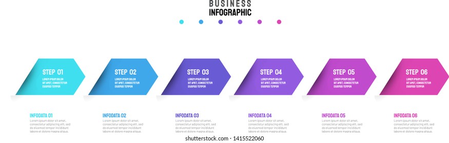 Vector infographic arrows design with shadow layout. Business template with 6 options or steps.