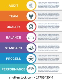 Vector Infographic banner template Audit. Modern flat color design. Can be used for process diagram, presentations, workflow, banner with AUDIT icons