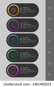 Vector infographic black template circles for five paper label, diagram, graph, presentation. Business concept with 5 options. Blank space for content, step for step, timeline, workflow, marketing