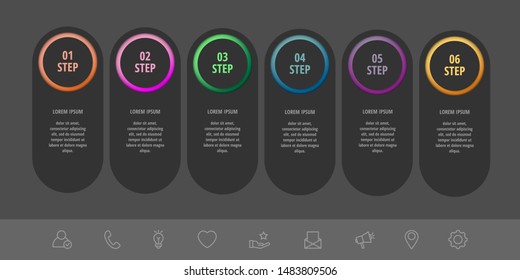 Vector infographic black template circles for six paper label, diagram, graph, presentation. Business concept with 6 options. Blank space for content, step for step, timeline, workflow, marketing