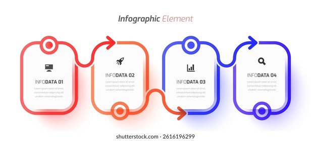 Vector Infographic Business with Abstract Design, Icon, Arrow and 4 Options for Presentation