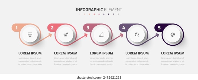 Vector Infographic Business with Circle Label, Line, Icon, and 5 Number for Presentation	

