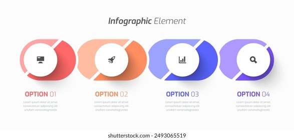 Vector Infografía Negocio con Círculo Etiqueta, Ícono y 4 Opciones para Presentación