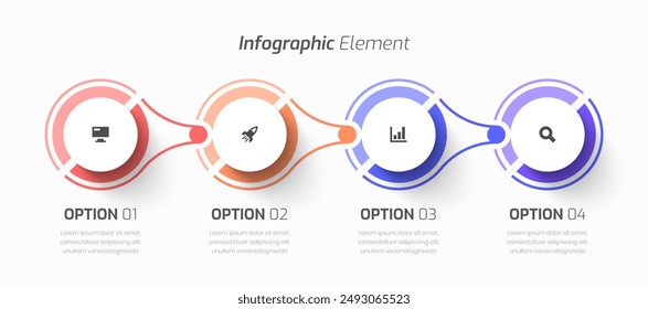 Vector Infografía Negocio con Círculo Etiqueta, Ícono y 4 Opciones para Presentación