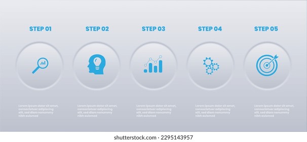 Vector infographic business concept, five step graphic and business icon, push button
