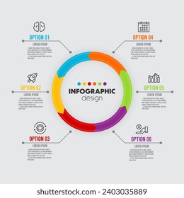 Vector infographic business data process diagram 6 option design element. Template for presentation.