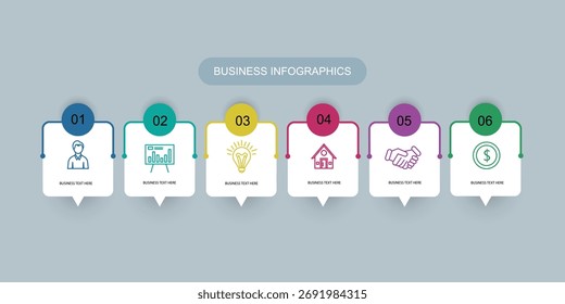 Plantilla de diseño de negocios de infografía de Vector con iconos y 6 opciones o pasos