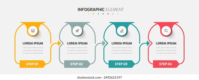 Vector Infographic Business with Line Circle Label Arrow Icon and 4 Step for Presentation