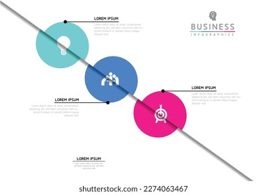 Darstellungsvorlage mit infografischer Darstellung von Unternehmen mit zirkulärer Verbindung mit 3 Optionen.