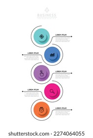 Vector infographic business presentation template with circular interconnection with 5 options.