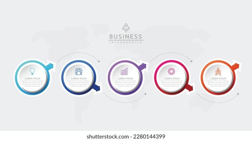 Vector infographic business presentation template with circular interconnection with 5 options.