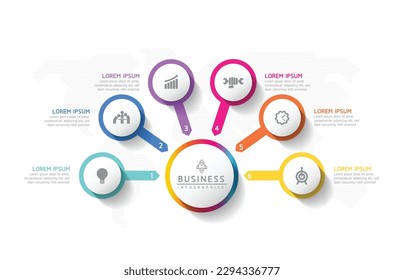 Vector infographic business presentation template with circular interconnection with 6 options.