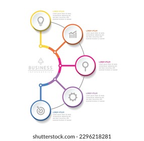 Vector infographic business presentation template with circular interconnection with 5 options.