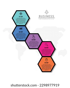 Plantilla de presentación de negocios de infografía vectorial conectada con 5 opciones