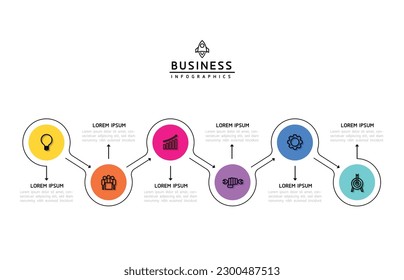 Vector infographic business presentation template with circular interconnection with 6 options.