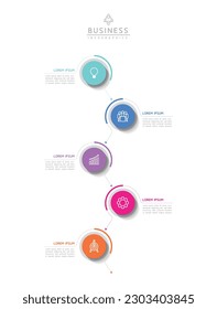 Vector infographic business presentation template with circular interconnection with 5 options.