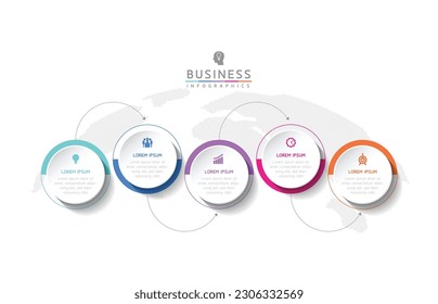 Vector infographic business presentation template with circular interconnection with 5 options.