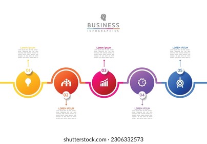 Vector infographic business presentation template with circular interconnection with 5 options.