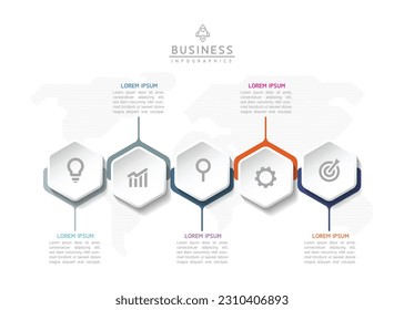 Plantilla de presentación de negocios de infografía vectorial conectada con 5 opciones
