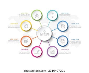 Plantilla de presentación de negocios de infografía vectorial con interconexión circular con 8 opciones.