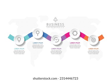 Vector infographic business presentation template with circular interconnection with 5 options.