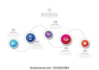 Vector infographic business presentation template with circular interconnection with 5 options.