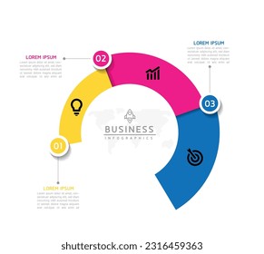 Darstellungsvorlage mit infografischer Darstellung von Unternehmen mit zirkulärer Verbindung mit 3 Optionen.