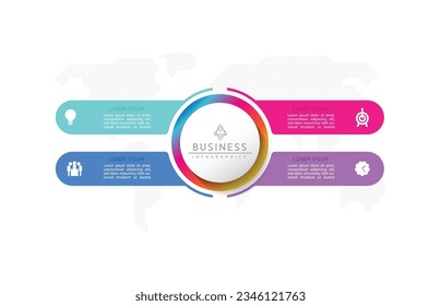 Plantilla de presentación de negocios de infografía vectorial conectada con 4 opciones