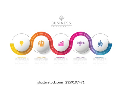 Vector infographic business presentation template with circular interconnection with 5 options.