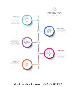 Darstellungsvorlage mit infografischer Darstellung von Unternehmen mit zirkulärer Verbindung mit 5 Optionen.