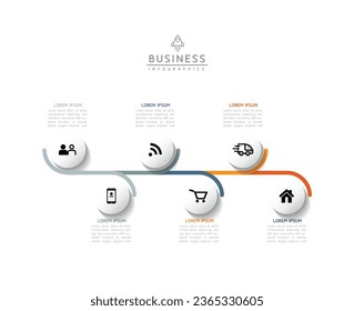 Vector infographic business presentation template with circular interconnection with 6 options.