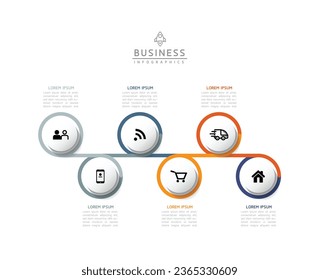 Vector infographic business presentation template with circular interconnection with 6 options.