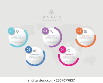 Vector infographic business presentation template with circular interconnection with 5 options.
