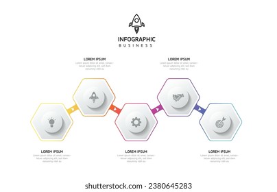 Vector infographic business presentation template connected with 5 steps.