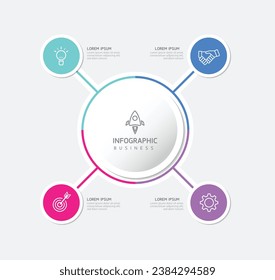 Plantilla de presentación de negocios de infografía vectorial con interconexión circular con 4 opciones.