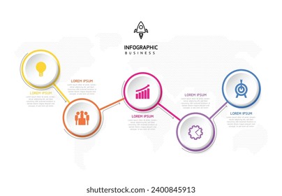 Vector infographic business presentation template with circular interconnection with 5 options.