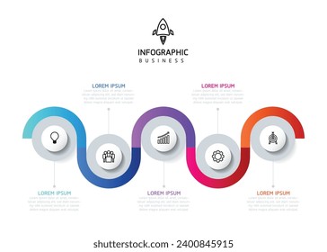 Vector infographic business presentation template with circular interconnection with 5 options.