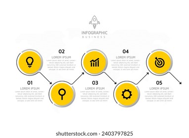 Vector infographic business presentation template with circular interconnection with 5 options.