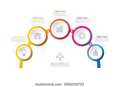 Vector infographic business presentation template with circular interconnection with 5 options.