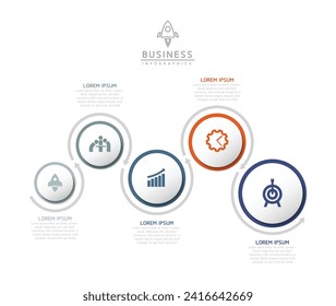 Vector infographic business presentation template with circular interconnection with 5 options.
