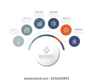 Vector infographic business presentation template with circular interconnection with 6 options.