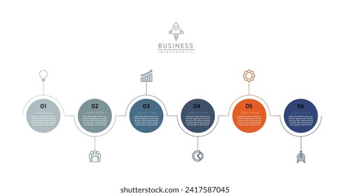 Vector infographic business presentation template with circular interconnection with 6 options.