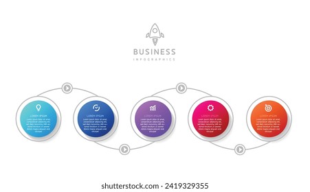Vector infographic business presentation template with circular interconnection with 5 options.