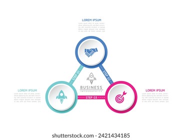 Vector infographic business presentation template with circular interconnection with 3 options.