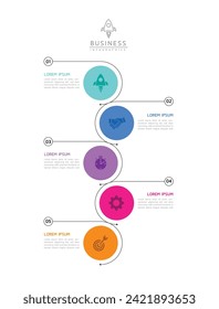 Vector infographic business presentation template with circular interconnection with 5 options.