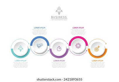 Vector infographic business presentation template with circular interconnection with 5 options.