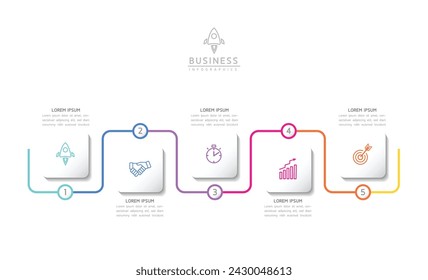 Plantilla de presentación de negocios de infografía vectorial conectada con 5 opciones